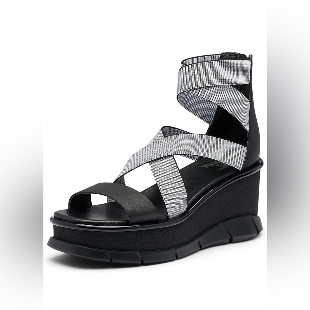Sorel Women's Joanie III Sport Strap Wedge Platform Sandal BLACK WHITE 8 NWT NIB